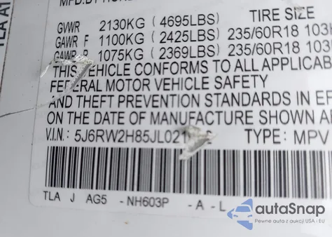 2018 Honda Cr-V Ex-L/Ex-L Navi из США, поврежденный, VIN 5J6RW2H85JL021982